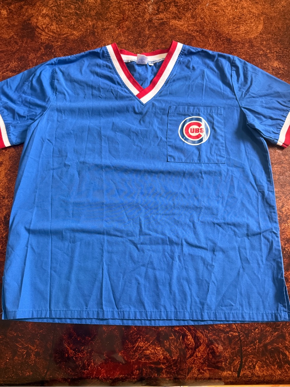 MLB Chicago Cubs Royal Blue V-Neck Pocket Tee with Red & White Trim